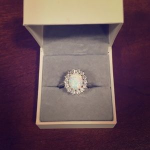 Sterling Silver Opal & Diamonique Ring